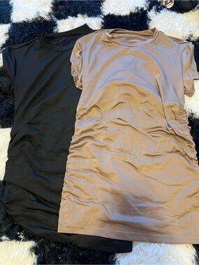 Two Short Sleeve Ruched Side Maternity Tees - Black and Taupe